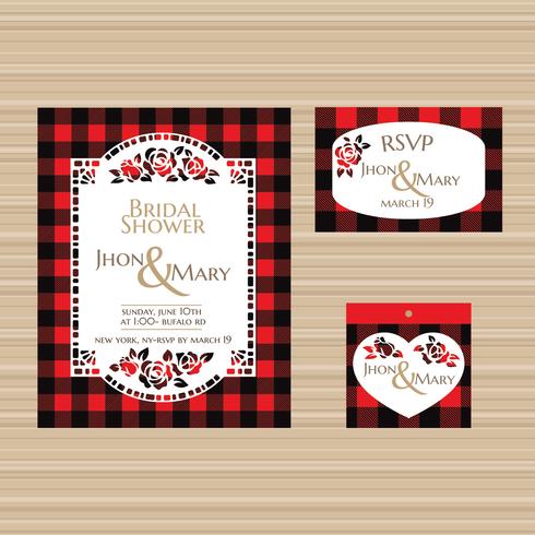 Beautiful Bridal Shower Invitation Template with Bufallo Plaid Theme vector