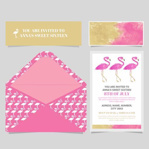 Tarjeta Flamingo Sweet Sixteen Vector