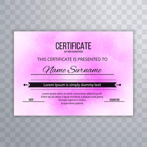 Certificado moderno plantilla de diseño rosa. vector