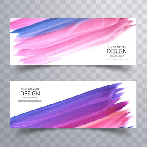 Modern colorful stroke watercolor banners set vector