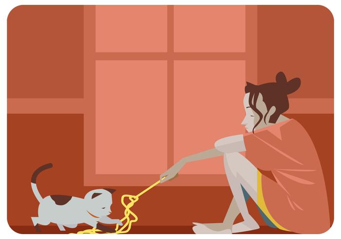 Lazy Girl with Her Cat Vector