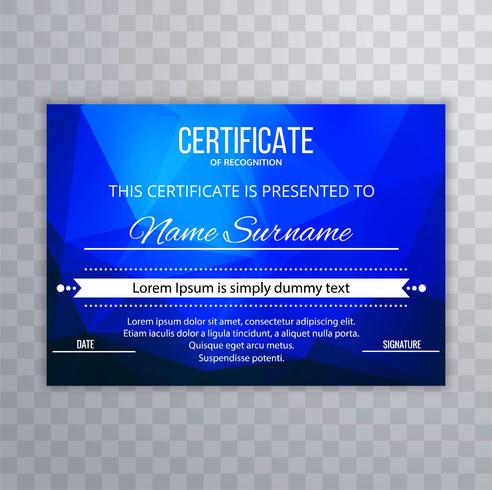 Abstract blue polygon certificate template design vector