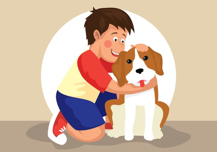 Niño y su ilustración de perro vector