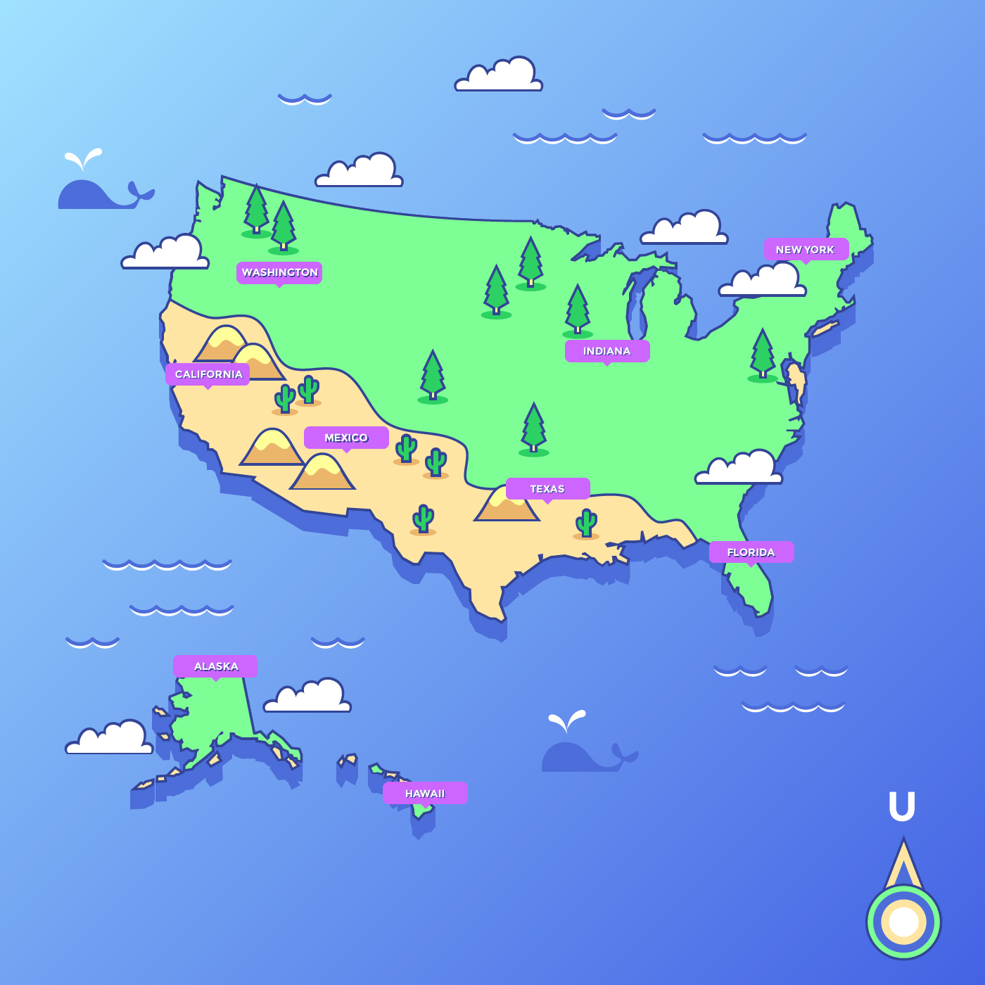 United States Landmark Map Vector - United States Landmark Map Vector