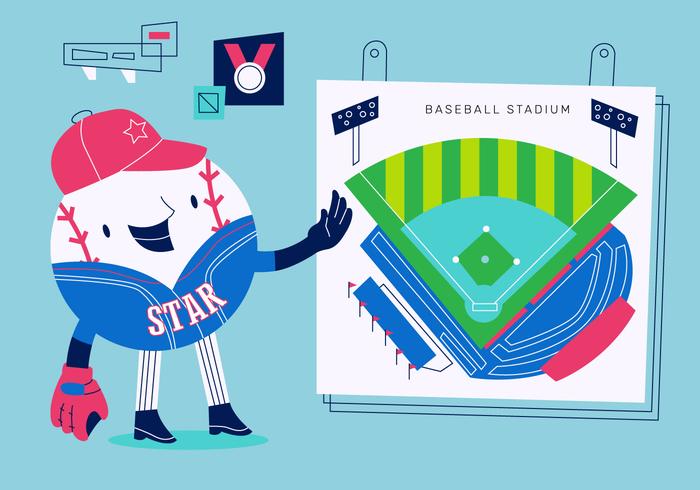 Personaje de la mascota de béisbol explicando jugar estrategia Vector Illustration