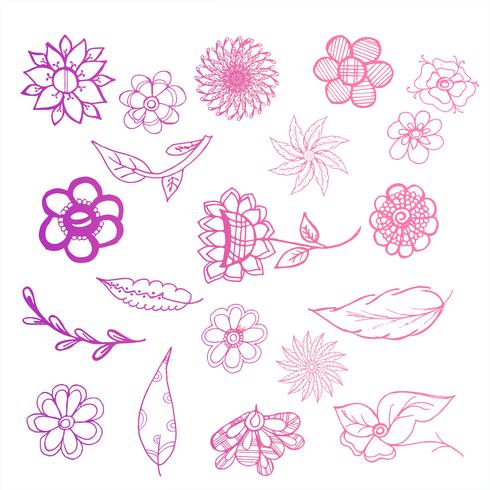 Beautiful doodle floral colorful set design illustration vector