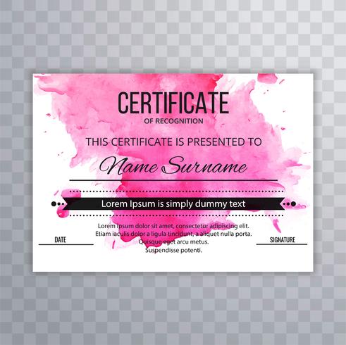 Abstract watercolor colorful certificate template design vector