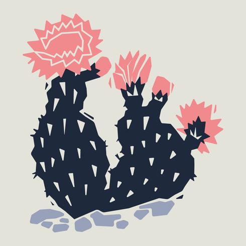 Linograbado De Cactus vector