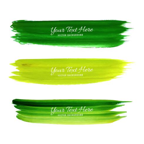 Set of green watercolor brush strokes design vector