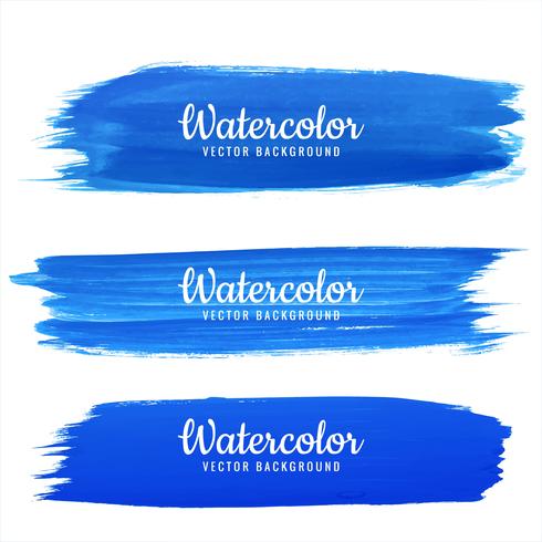 Abstract blue hand draw watercolor stroke design set vector