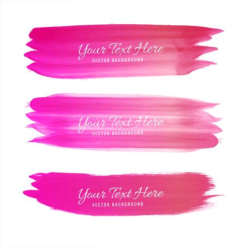 Set of pink watercolor brush strokes design vector