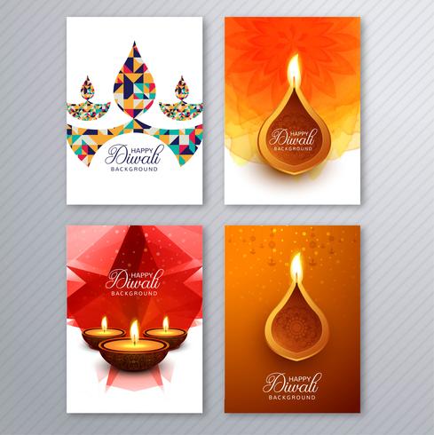 Cartel con un diya para la colección de plantillas de volantes coloridos diwali vector