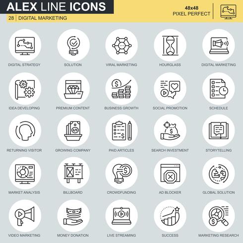 Thin line business and marketing icons set vector