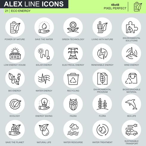 renewable energy technology line icon set vector