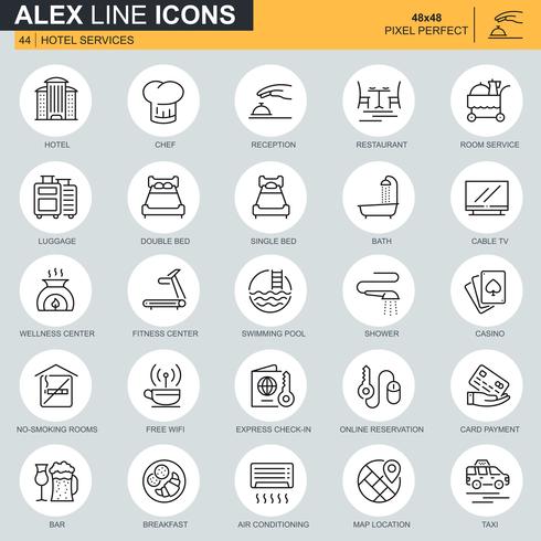 Thin line hotel services icons set  vector