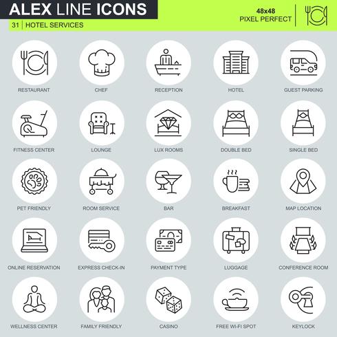 Thin line hotel services icons set  vector