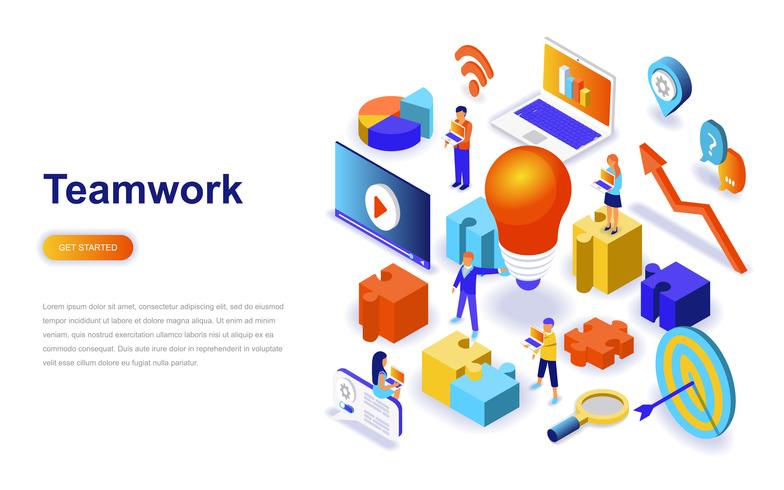 Teamwork modern flat design isometric concept vector