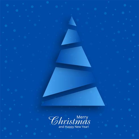 Tarjeta de felicitación de Navidad feliz con fondo de árbol de Navidad azul vector