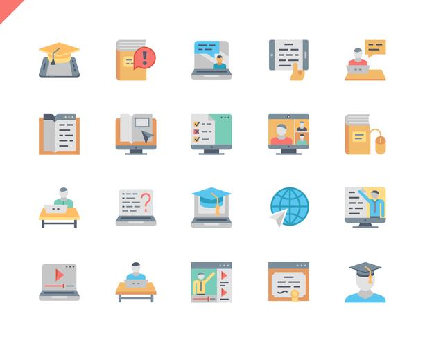 Simple Set Online Education Flat Icons vector