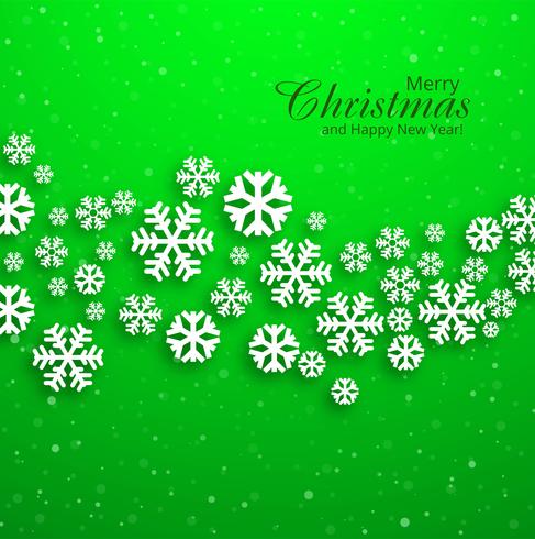 Merry christmas greeting card snowflakes green background vector