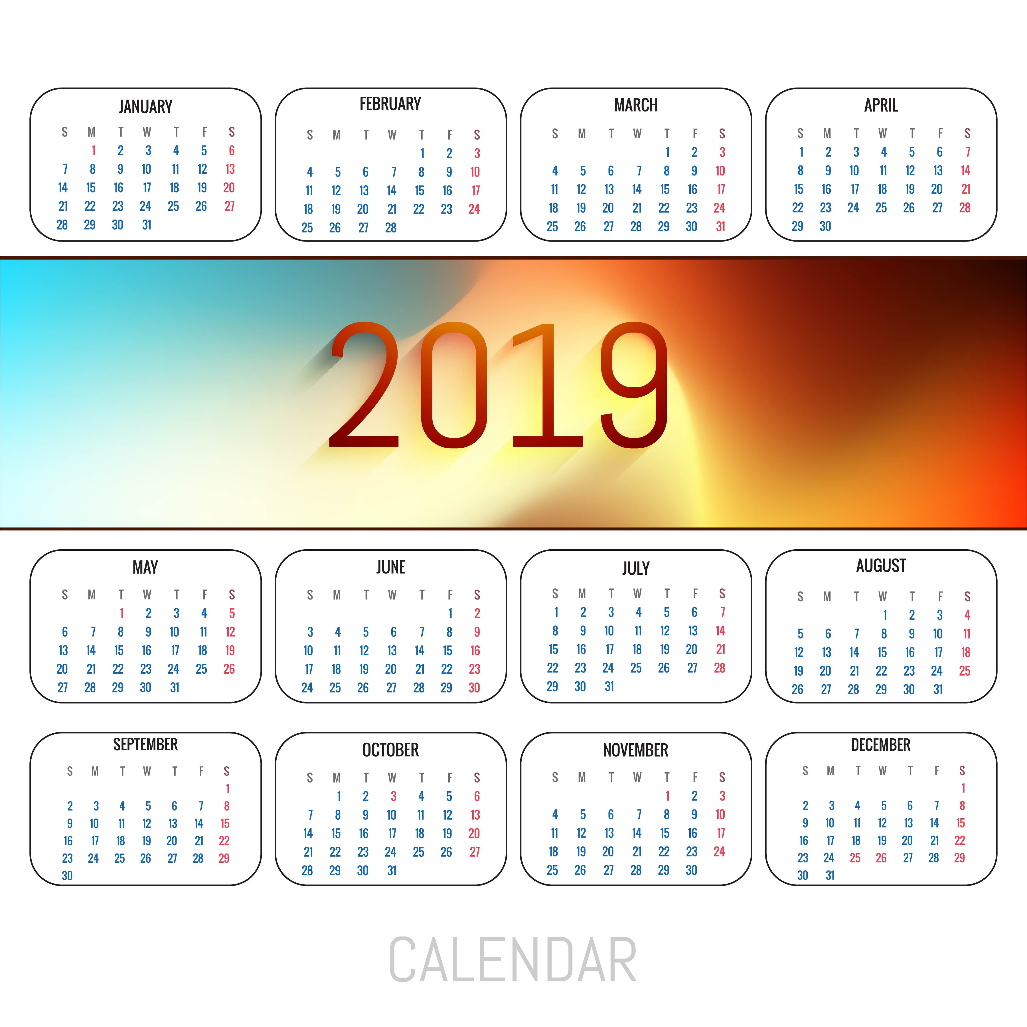Abstract Calendar colorful 2019 template background ... Download 49 empty calendar free vectors.