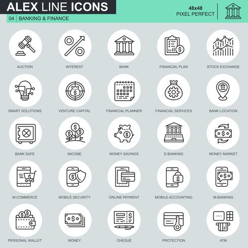 Thin line banking and finance icons set vector