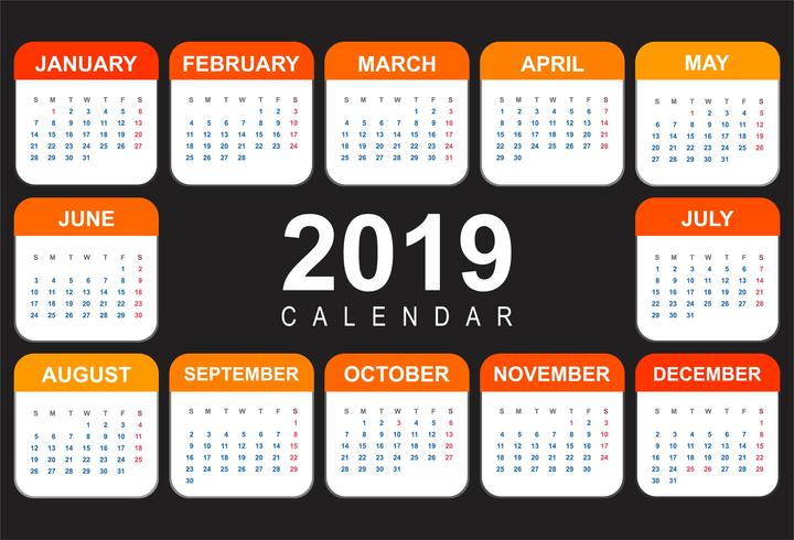 Resumen calendario colorido diseño de plantilla 2019 vector