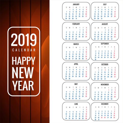 Calendar 2019 Template with wood texture background vector