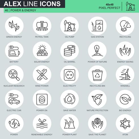 Thin line power industry and energy icons set  vector