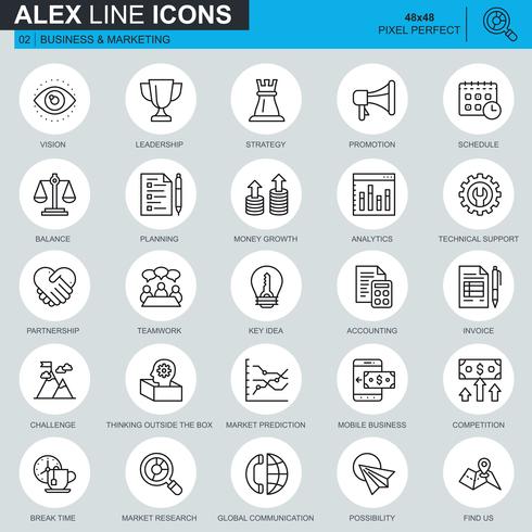 Thin line business and marketing icons set  vector