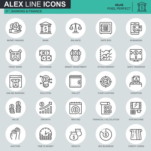 Thin line banking and finance icons set  vector