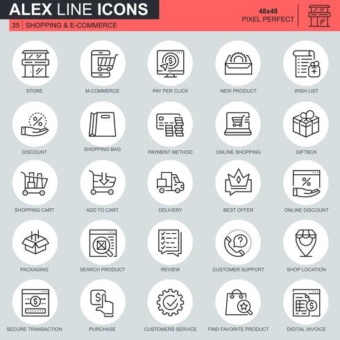 Thin line shopping and e-commerce icons set vector