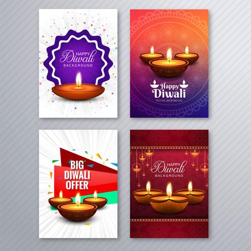 Elegant diwali greeting card template brochure set background vector