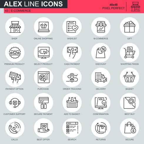 Thin line e-commerce and shopping icons set  vector