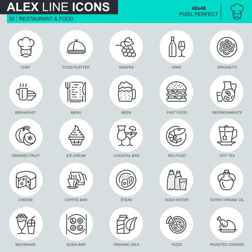 Thin line restaurant and food icons set  vector