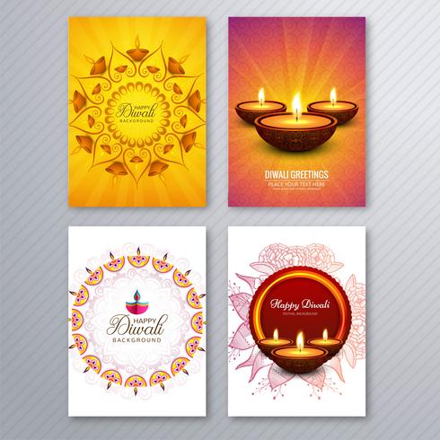 Feliz diwali colorido folleto plantilla colección vector