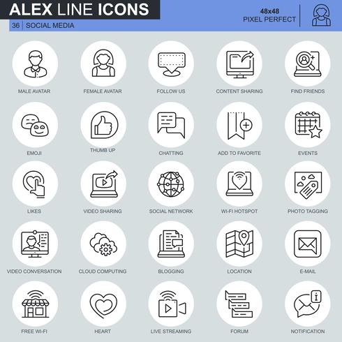 Thin line social media and network icons set  vector