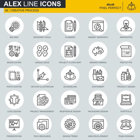 Thin line creative process and project workflow icons set  vector