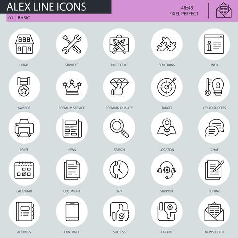 Thin line basic icons set vector