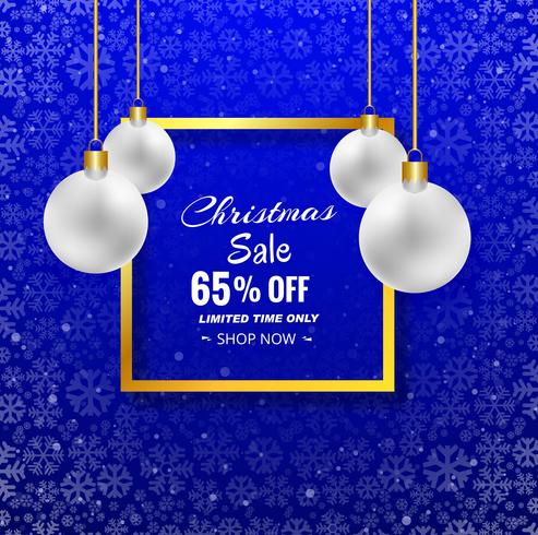Merry christmas sale background with Christmas ball and blue bac vector