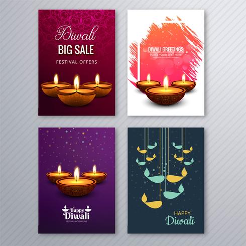 Cartel con un diya para la colección de plantillas de volantes coloridos diwali vector