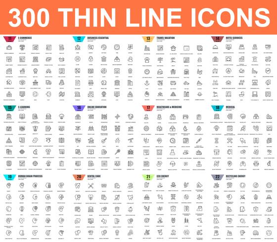 Simple set of vector thin line icons