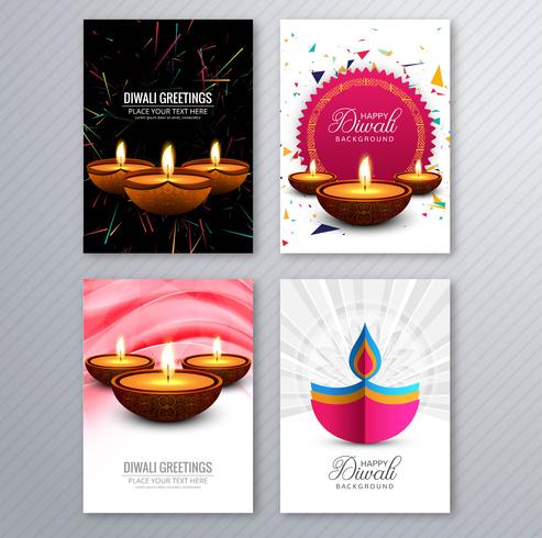 Feliz diwali colorido folleto plantilla colección vector