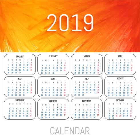 Vector de plantilla de calendario colorido 2019