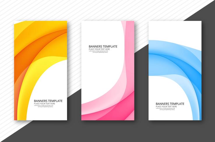 Abstract wave colorful banners set design vector