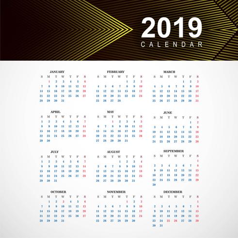 Resumen calendario plantilla colorida 2019 con vector geométrico