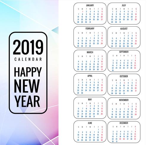 Calendar 2019 Template with colorful polygon background vector