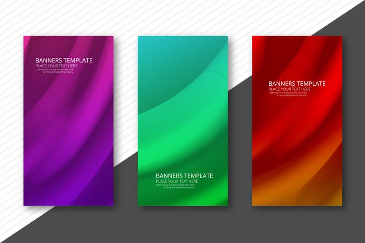 Abstract colorful wavy banners set design vector