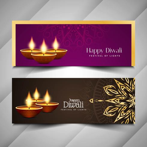 Abstract Happy Diwali festival banners set vector