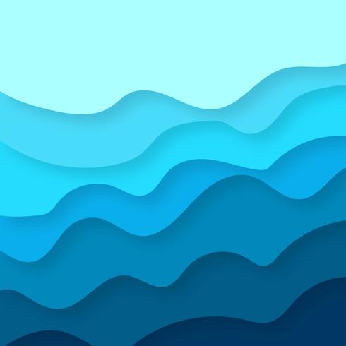 Abstract papercut blue colorful with wave background vector